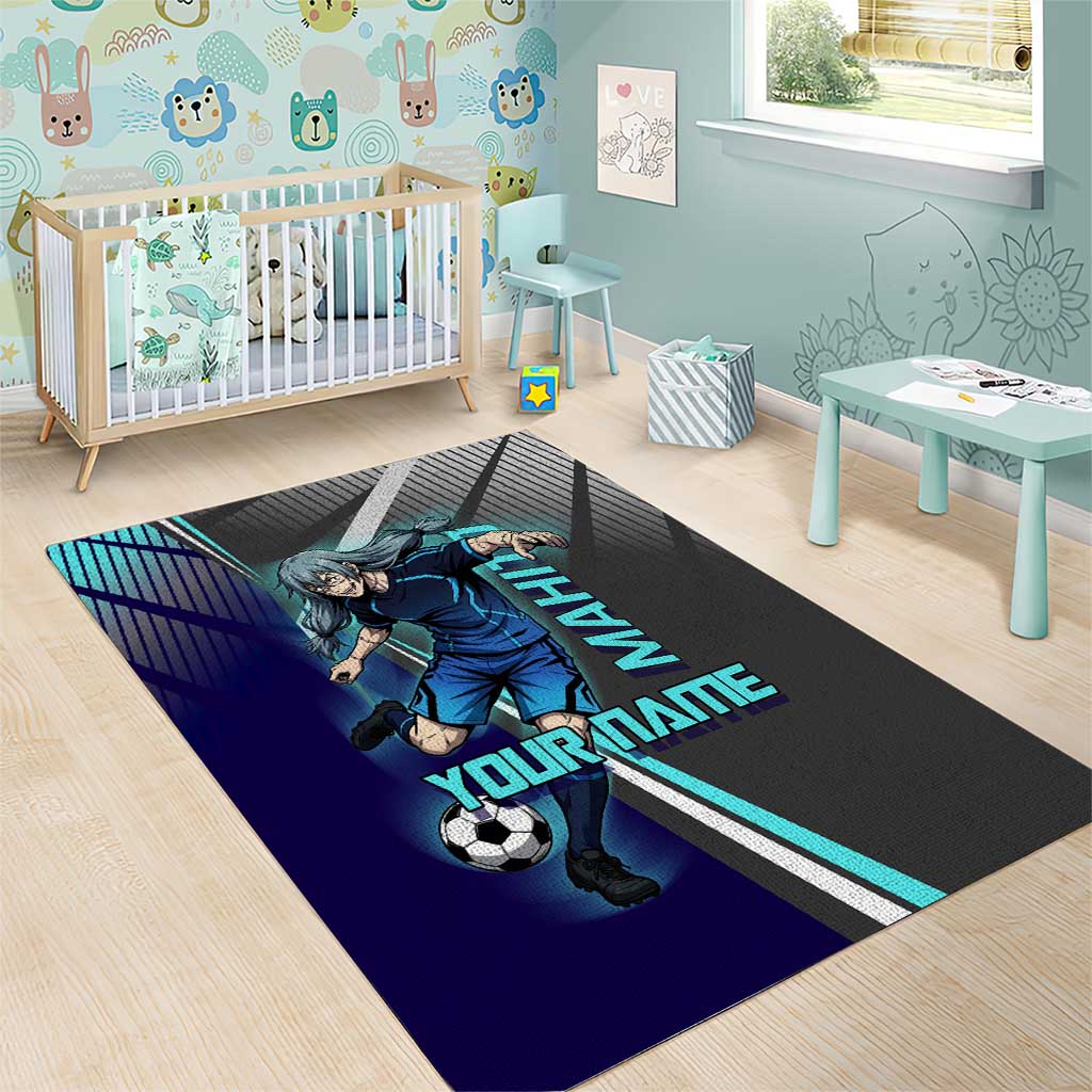 Personalized Mahito Jujutsu Kaisen Area Rug with Teal Gradient and Blue Uniform Design