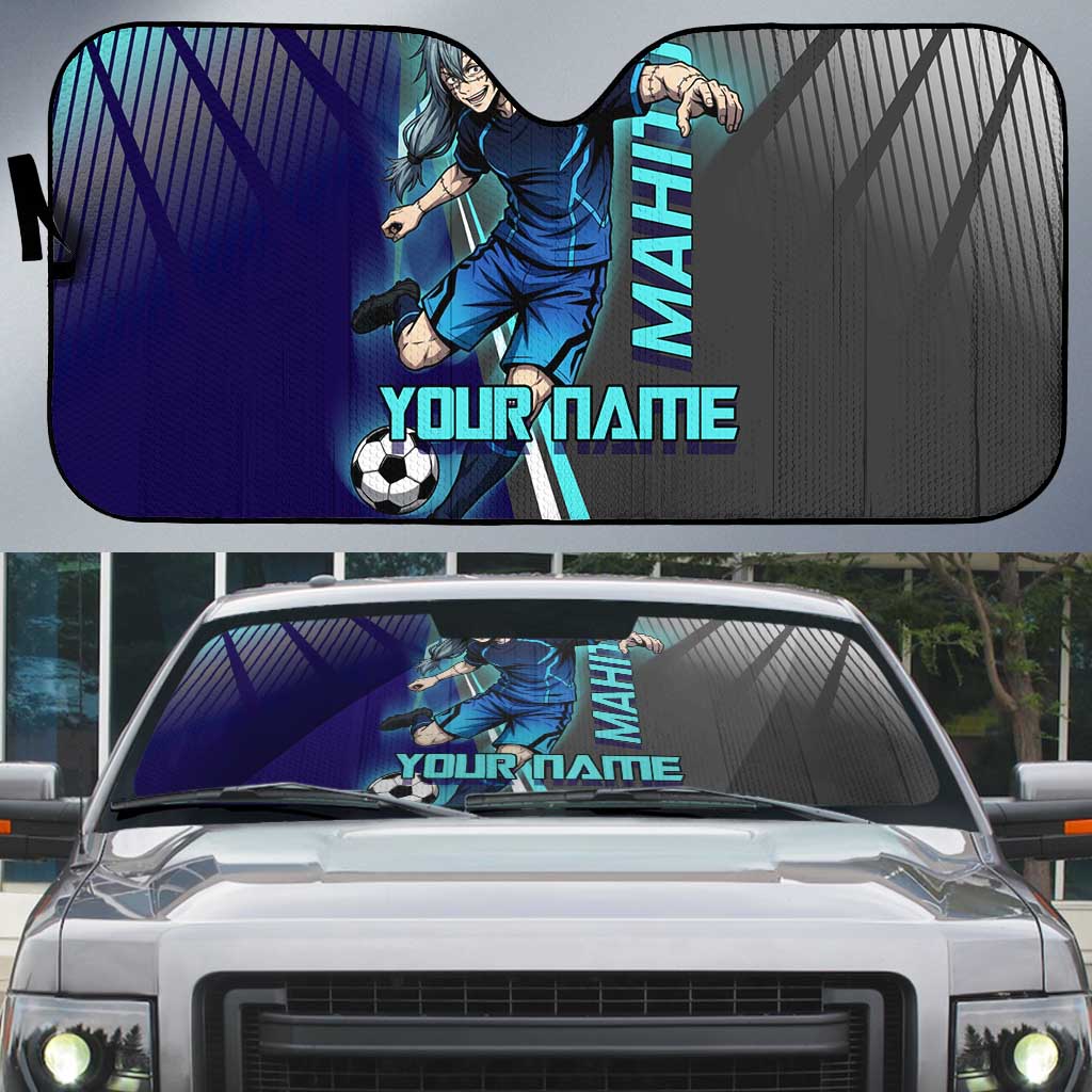 Personalized Mahito Jujutsu Kaisen Auto Sun Shade with Teal Gradient and Blue Uniform Design