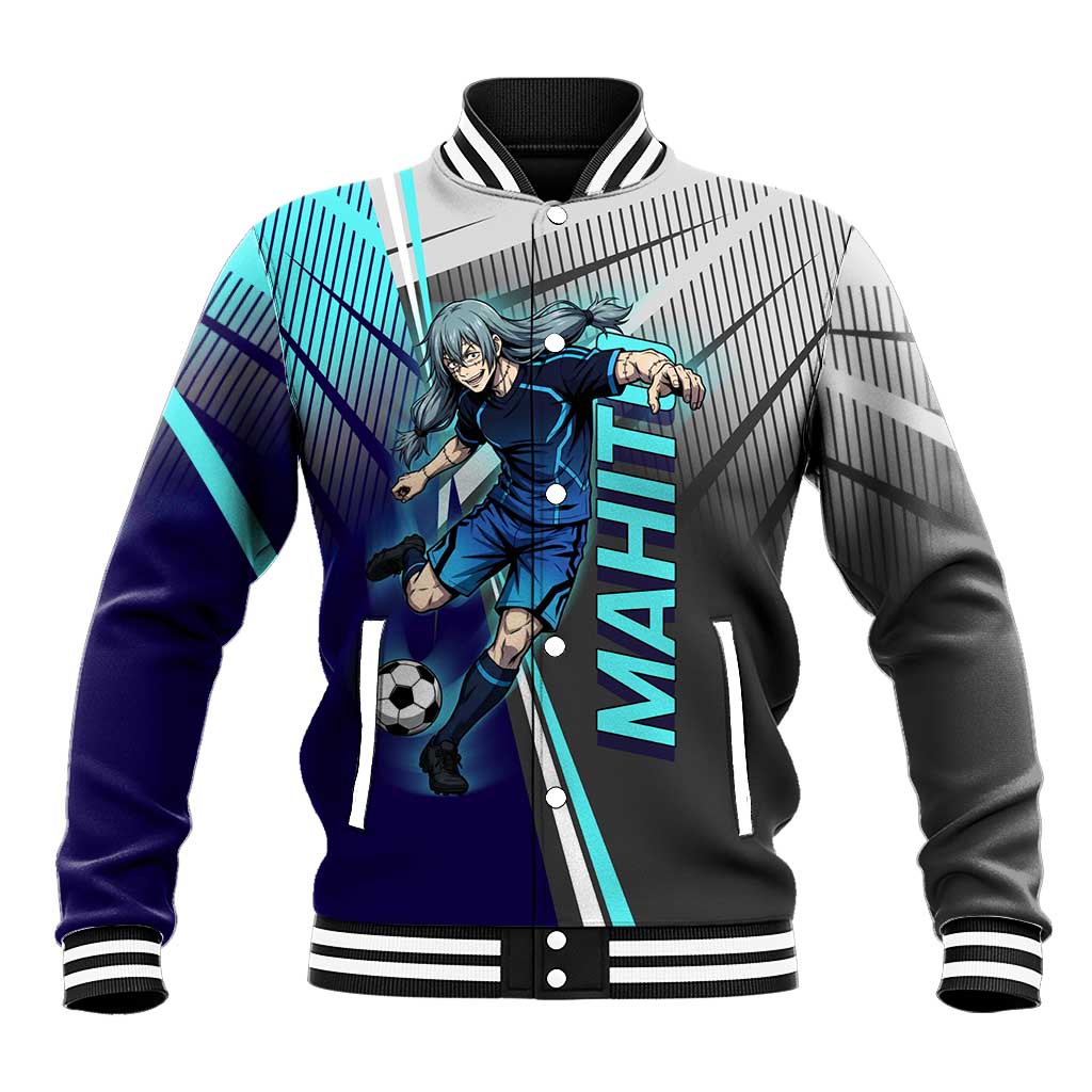 Personalized Mahito Jujutsu Kaisen Baseball Jacket with Teal Gradient and Blue Uniform Design