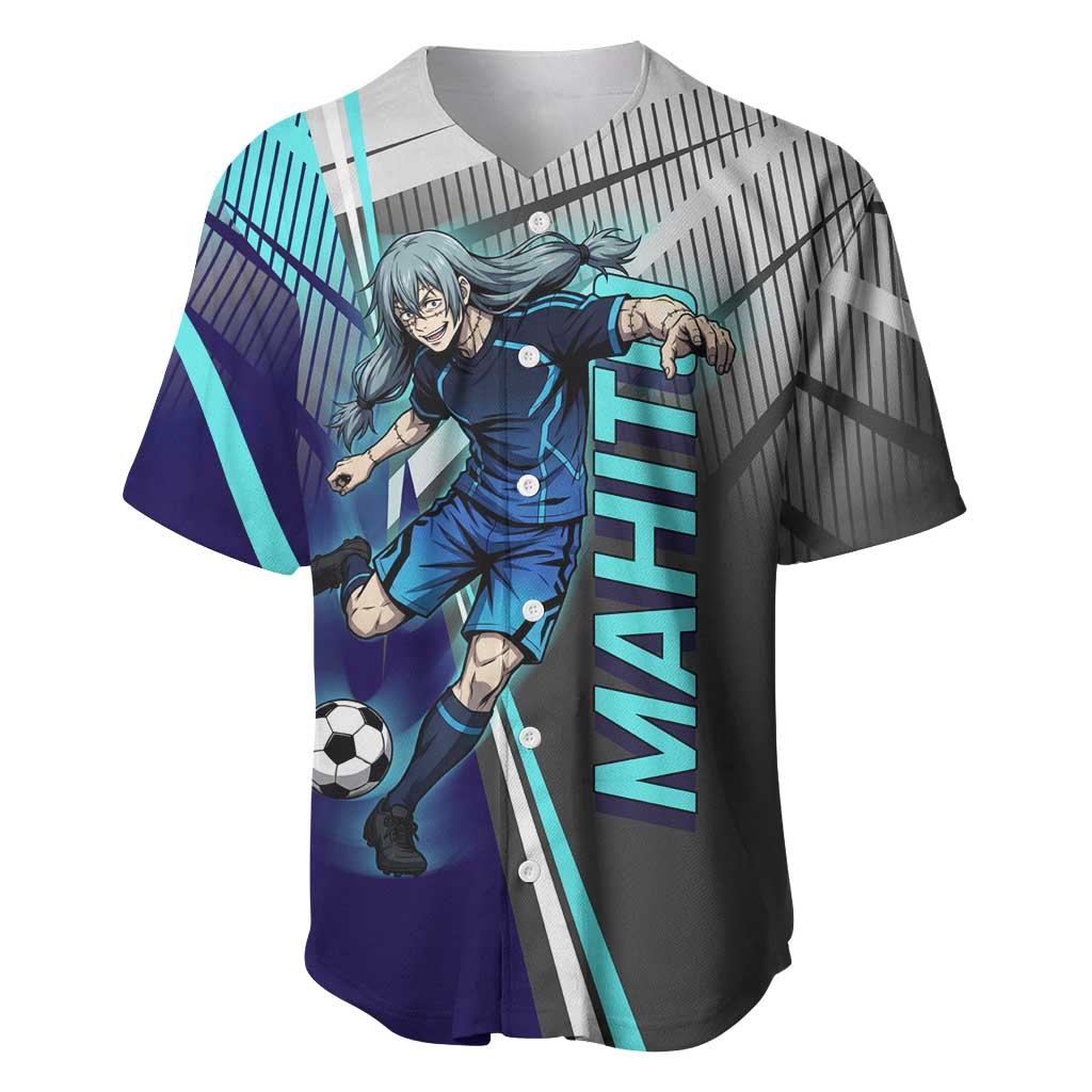 Personalized Mahito Jujutsu Kaisen Baseball Jersey with Teal Gradient and Blue Uniform Design