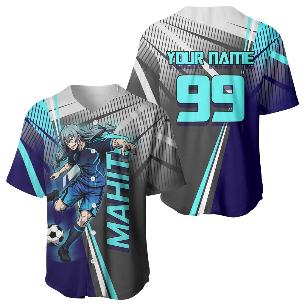 Personalized Mahito Jujutsu Kaisen Baseball Jersey with Teal Gradient and Blue Uniform Design