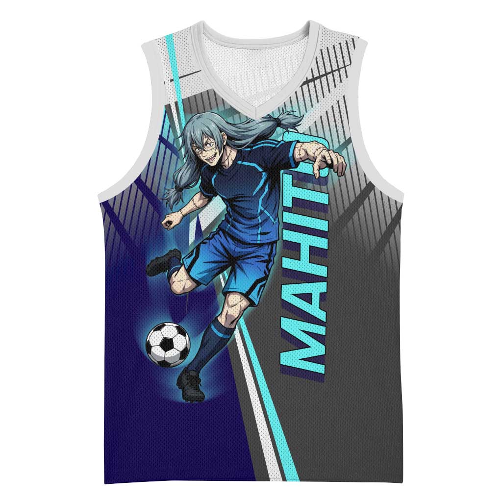 Personalized Mahito Jujutsu Kaisen Basketball Jersey with Teal Gradient and Blue Uniform Design