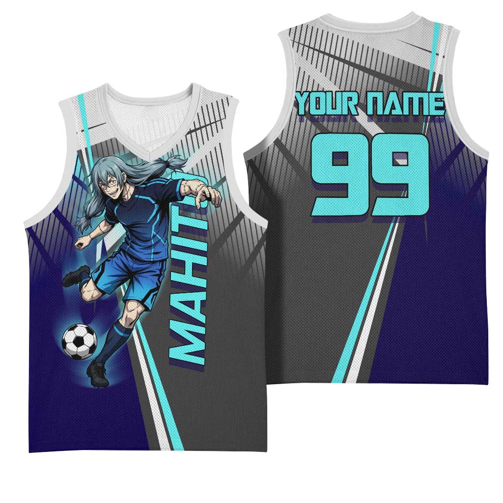Personalized Mahito Jujutsu Kaisen Basketball Jersey with Teal Gradient and Blue Uniform Design