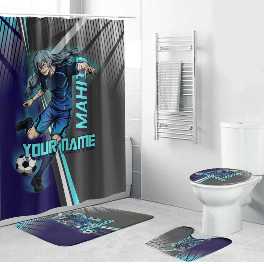 Personalized Mahito Jujutsu Kaisen Bathroom Set with Teal Gradient and Blue Uniform Design