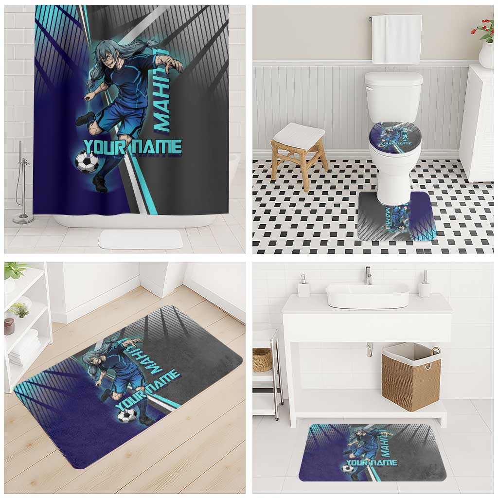 Personalized Mahito Jujutsu Kaisen Bathroom Set with Teal Gradient and Blue Uniform Design