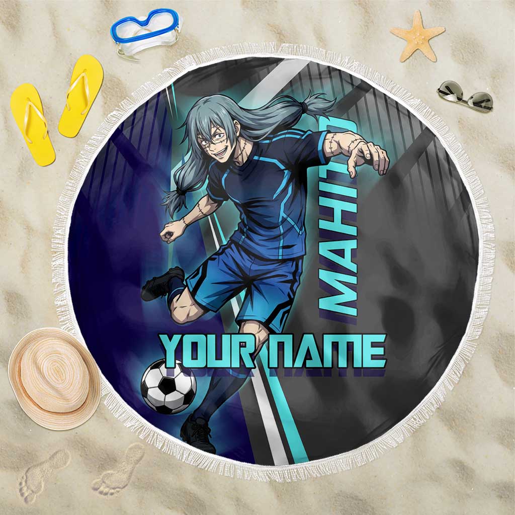 Personalized Mahito Jujutsu Kaisen Beach Blanket with Teal Gradient and Blue Uniform Design