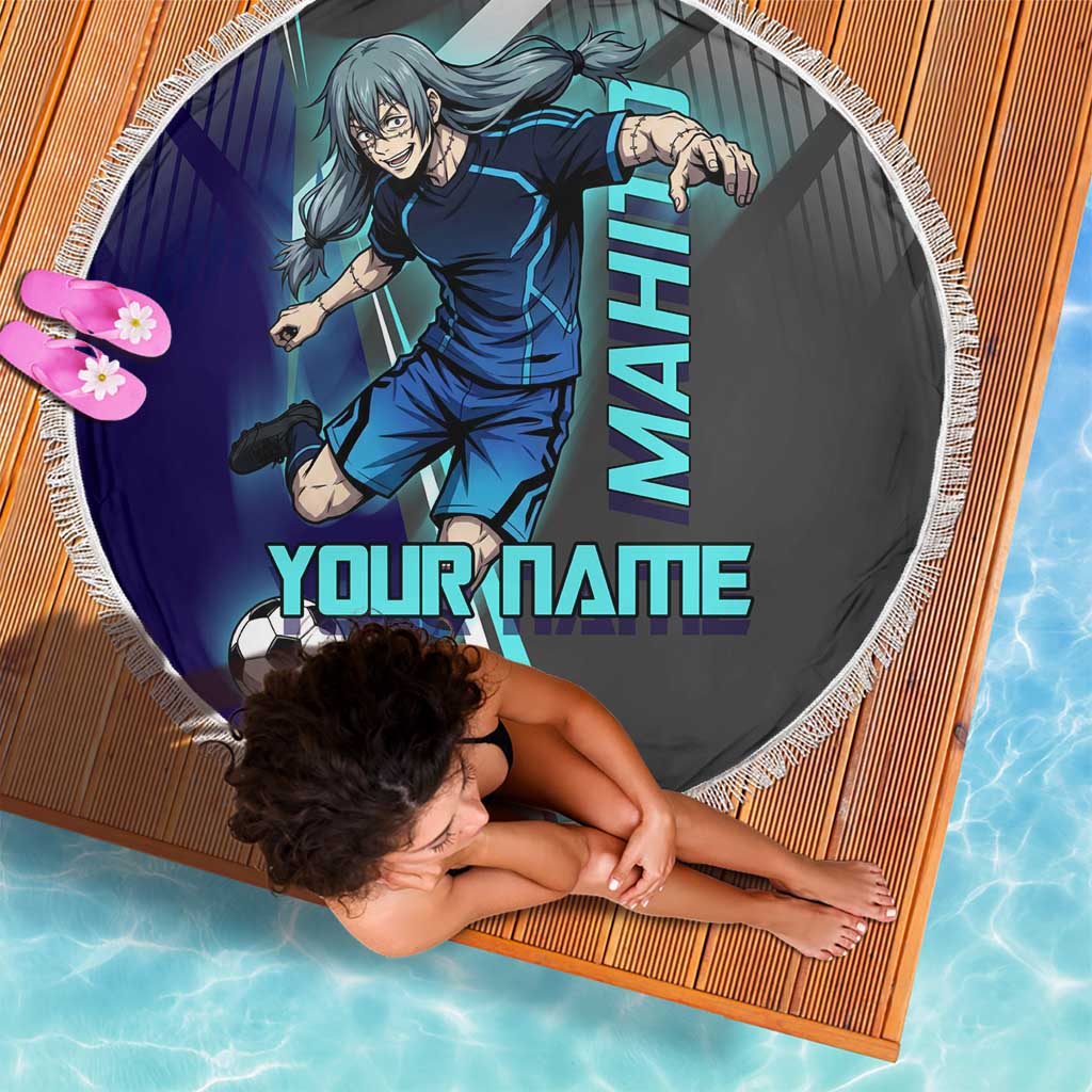 Personalized Mahito Jujutsu Kaisen Beach Blanket with Teal Gradient and Blue Uniform Design