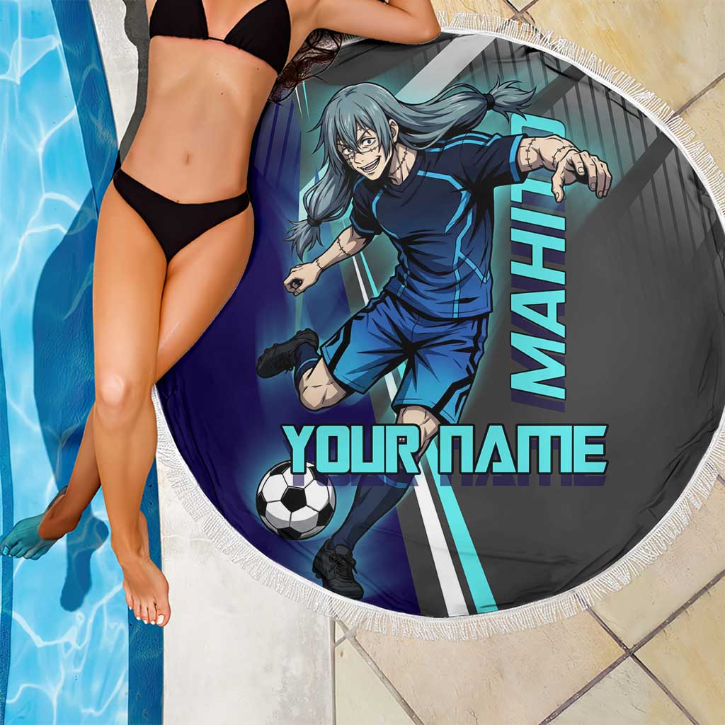 Personalized Mahito Jujutsu Kaisen Beach Blanket with Teal Gradient and Blue Uniform Design
