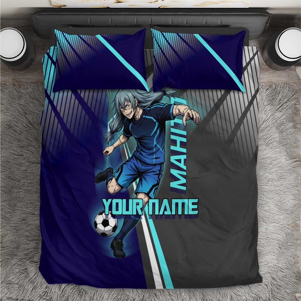 Personalized Mahito Jujutsu Kaisen Bedding Set with Teal Gradient and Blue Uniform Design