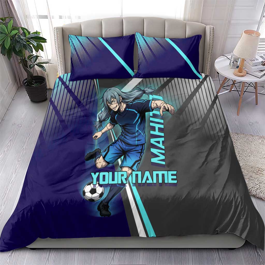 Personalized Mahito Jujutsu Kaisen Bedding Set with Teal Gradient and Blue Uniform Design