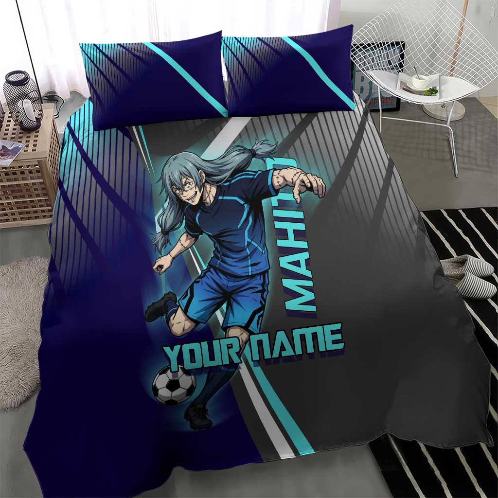 Personalized Mahito Jujutsu Kaisen Bedding Set with Teal Gradient and Blue Uniform Design