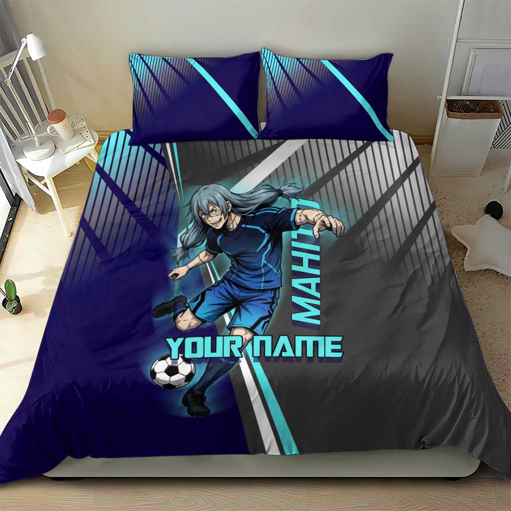 Personalized Mahito Jujutsu Kaisen Bedding Set with Teal Gradient and Blue Uniform Design