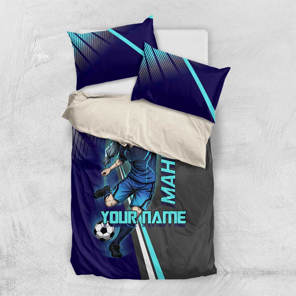 Personalized Mahito Jujutsu Kaisen Bedding Set with Teal Gradient and Blue Uniform Design