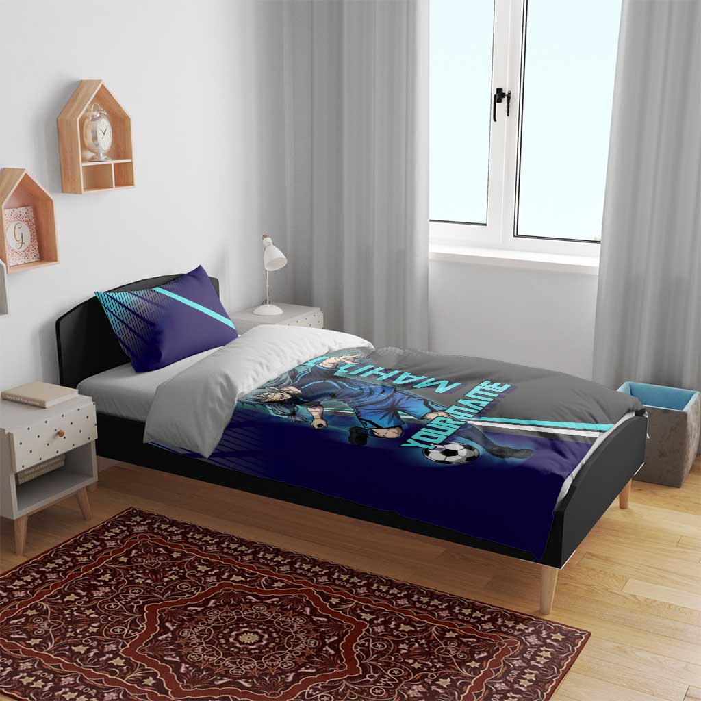Personalized Mahito Jujutsu Kaisen Bedding Set with Teal Gradient and Blue Uniform Design