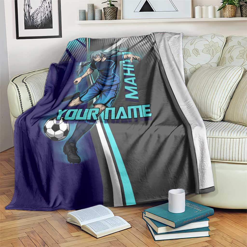 Personalized Mahito Jujutsu Kaisen Blanket with Teal Gradient and Blue Uniform Design