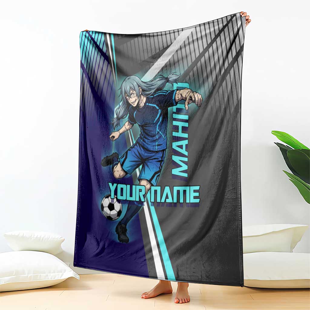 Personalized Mahito Jujutsu Kaisen Blanket with Teal Gradient and Blue Uniform Design