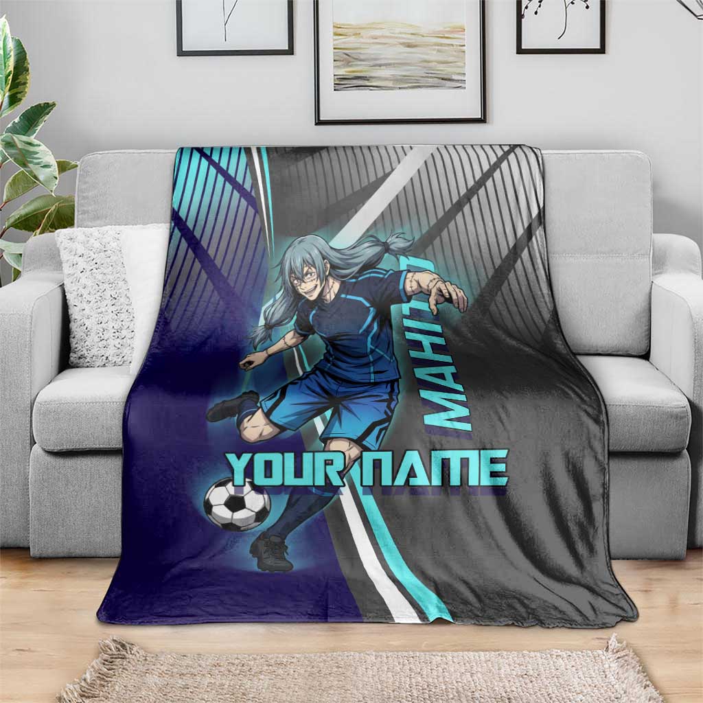Personalized Mahito Jujutsu Kaisen Blanket with Teal Gradient and Blue Uniform Design