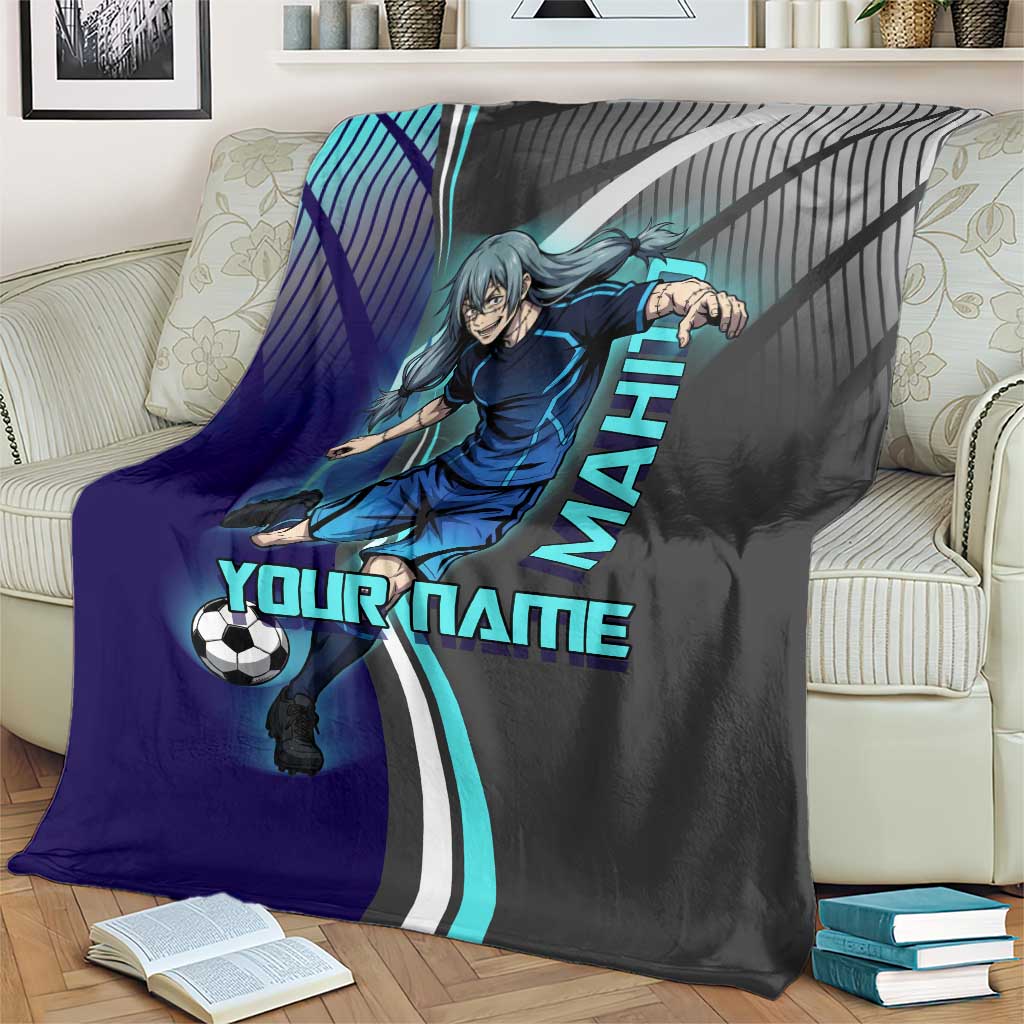 Personalized Mahito Jujutsu Kaisen Blanket with Teal Gradient and Blue Uniform Design