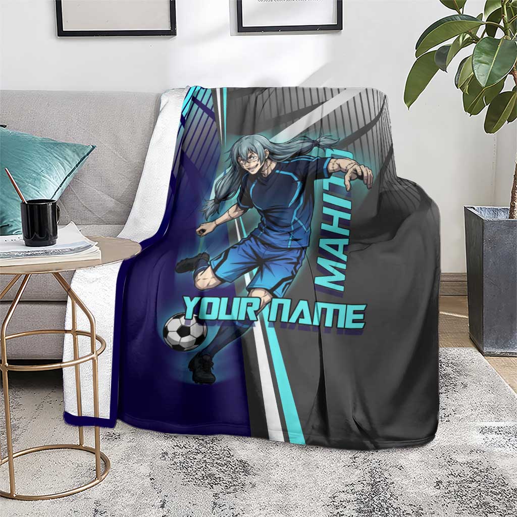 Personalized Mahito Jujutsu Kaisen Blanket with Teal Gradient and Blue Uniform Design