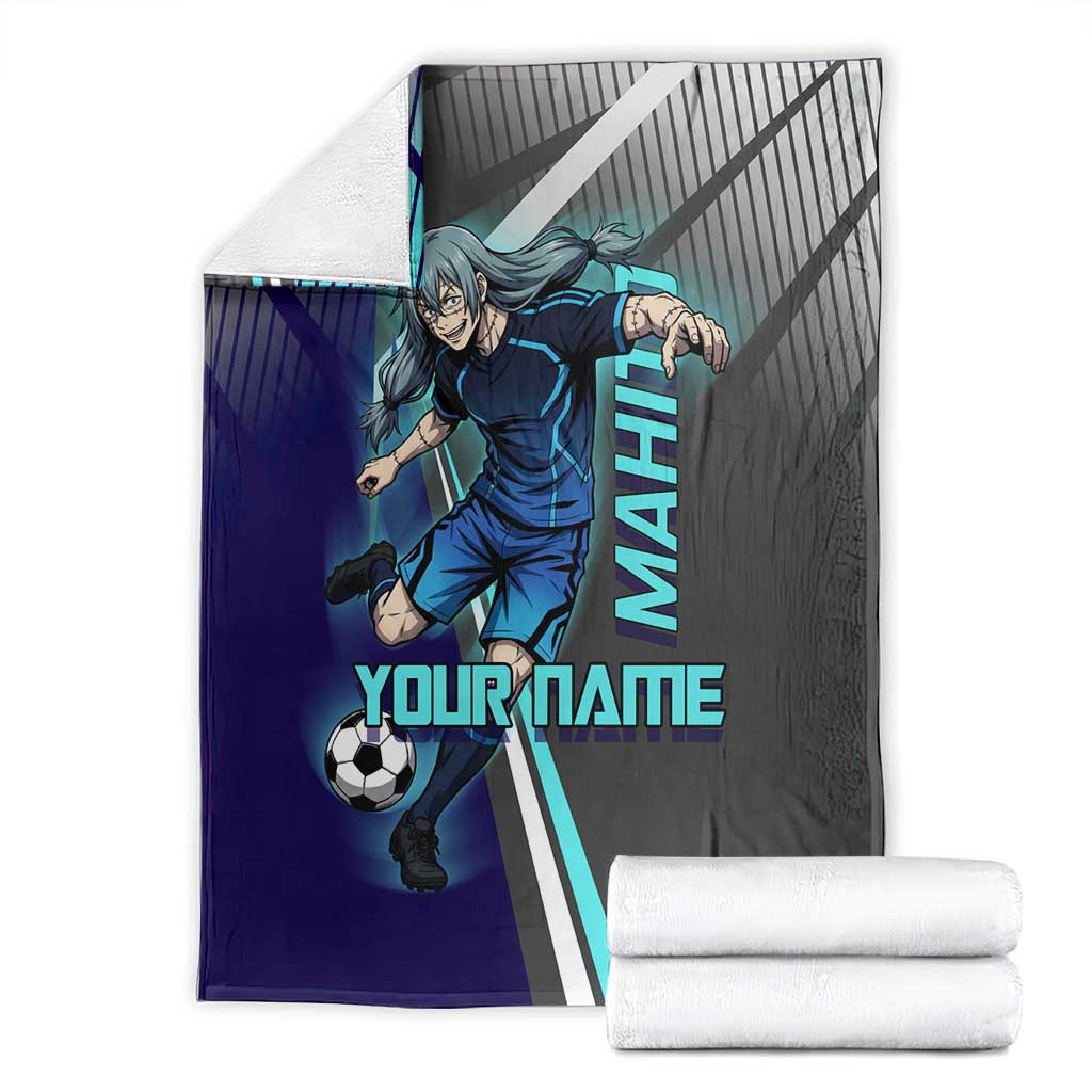 Personalized Mahito Jujutsu Kaisen Blanket with Teal Gradient and Blue Uniform Design