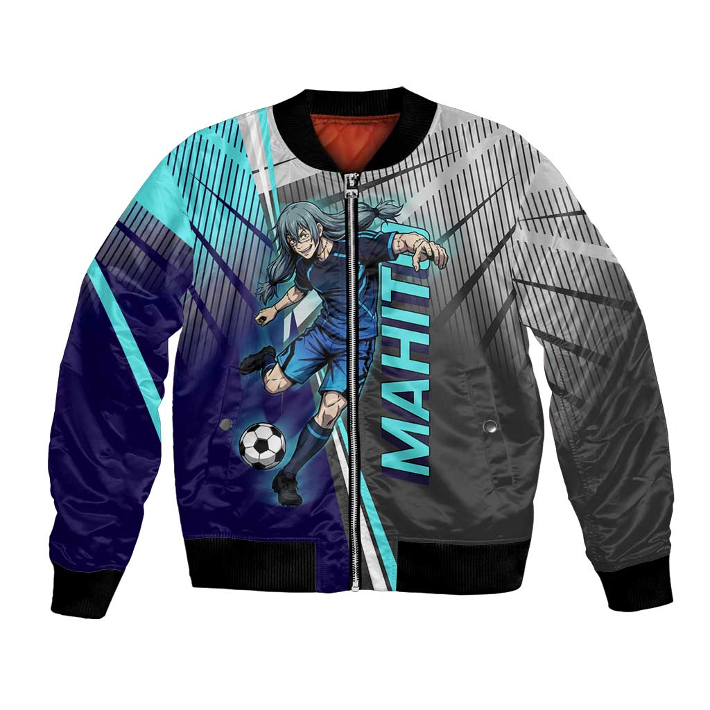 Personalized Mahito Jujutsu Kaisen Bomber Jacket with Teal Gradient and Blue Uniform Design