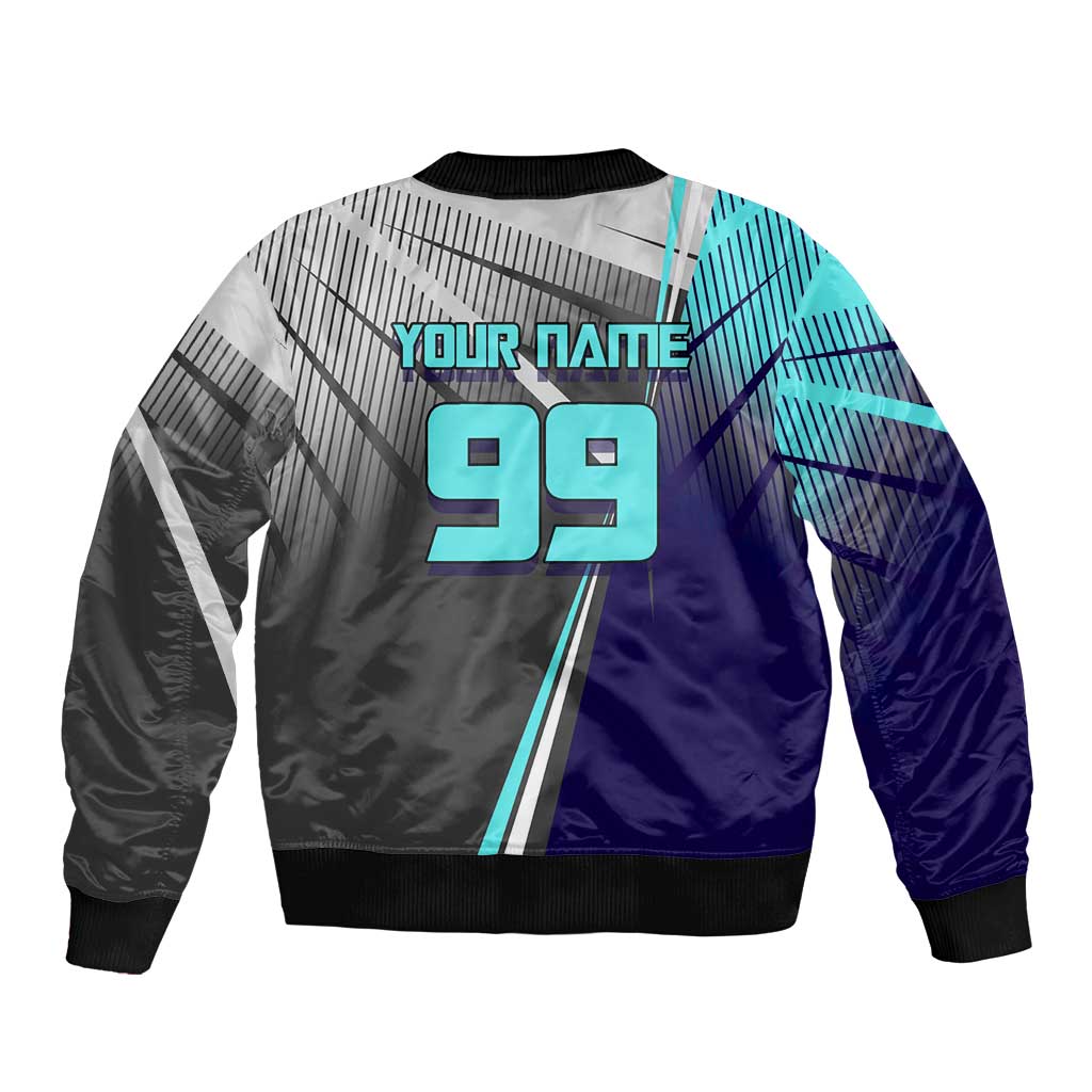 Personalized Mahito Jujutsu Kaisen Bomber Jacket with Teal Gradient and Blue Uniform Design
