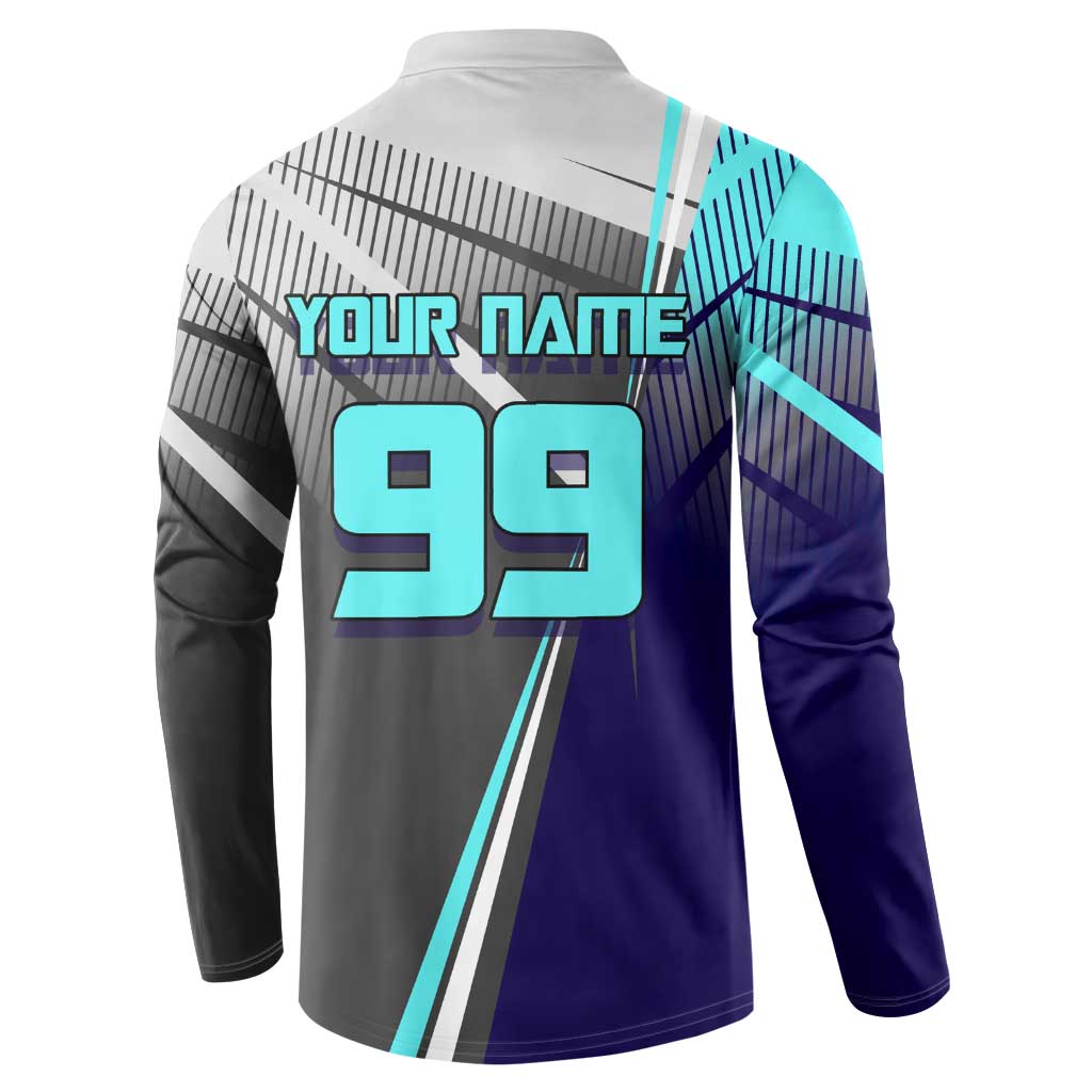 Personalized Mahito Jujutsu Kaisen Button Sweatshirt with Teal Gradient and Blue Uniform Design