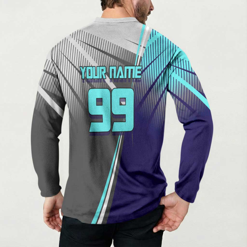 Personalized Mahito Jujutsu Kaisen Button Sweatshirt with Teal Gradient and Blue Uniform Design