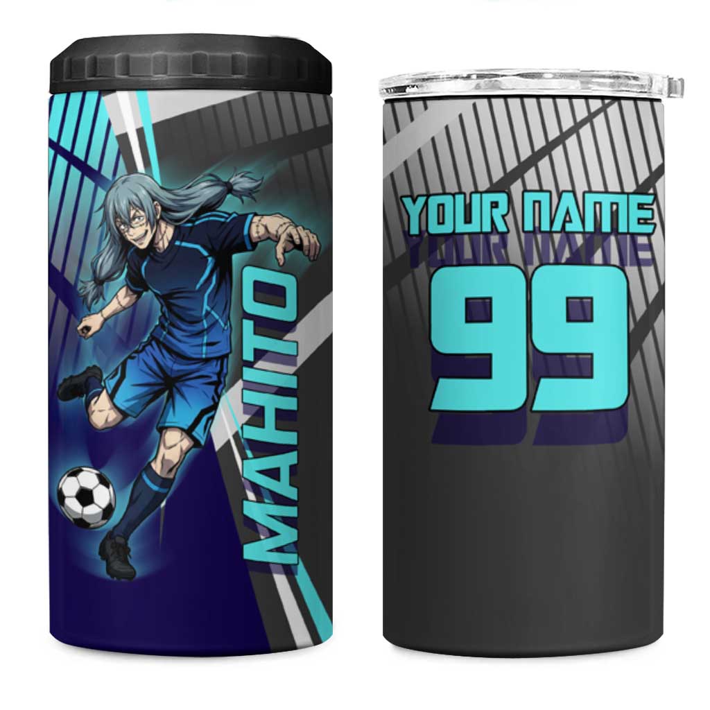 Personalized Mahito Jujutsu Kaisen 4 in 1 Can Cooler Tumbler with Teal Gradient and Blue Uniform Design