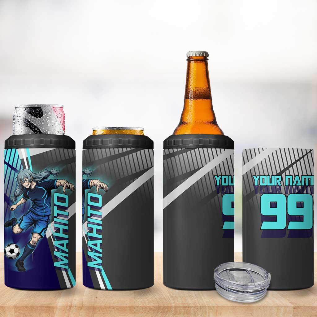 Personalized Mahito Jujutsu Kaisen 4 in 1 Can Cooler Tumbler with Teal Gradient and Blue Uniform Design