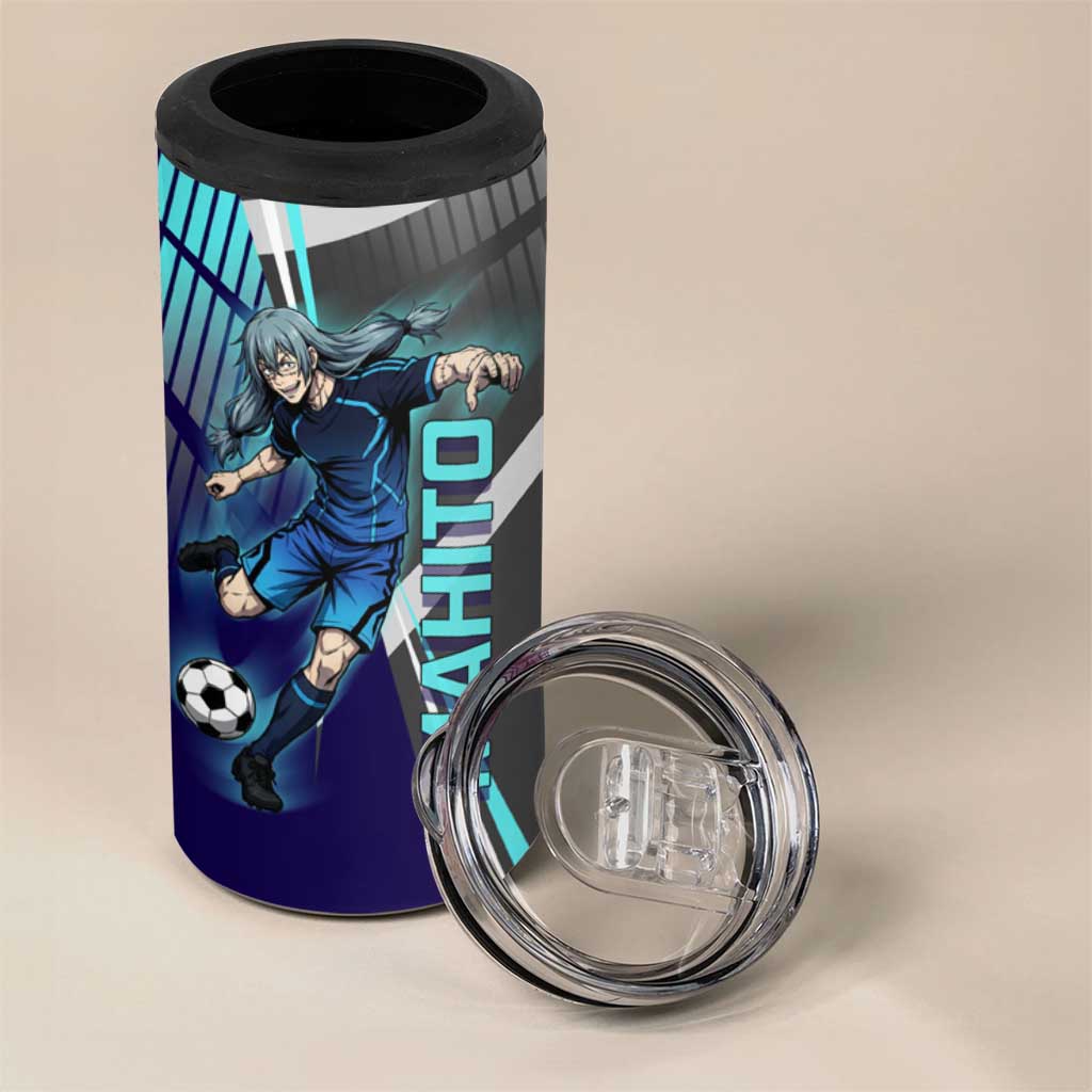 Personalized Mahito Jujutsu Kaisen 4 in 1 Can Cooler Tumbler with Teal Gradient and Blue Uniform Design