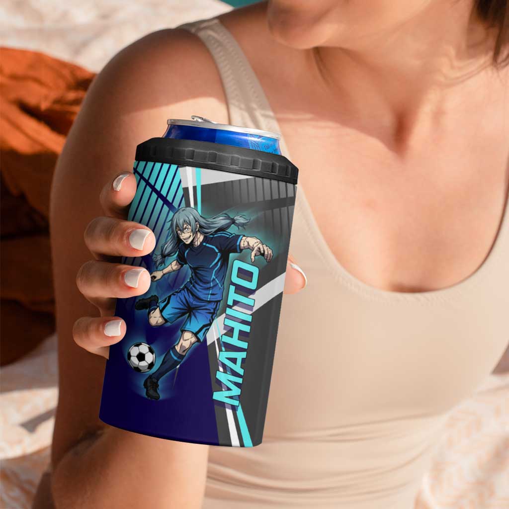 Personalized Mahito Jujutsu Kaisen 4 in 1 Can Cooler Tumbler with Teal Gradient and Blue Uniform Design