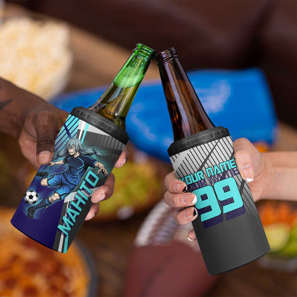 Personalized Mahito Jujutsu Kaisen 4 in 1 Can Cooler Tumbler with Teal Gradient and Blue Uniform Design