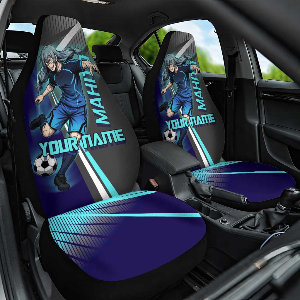 Personalized Mahito Jujutsu Kaisen Car Seat Cover with Teal Gradient and Blue Uniform Design