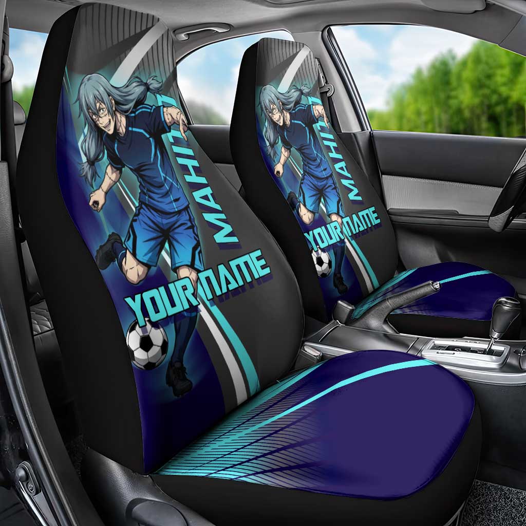 Personalized Mahito Jujutsu Kaisen Car Seat Cover with Teal Gradient and Blue Uniform Design