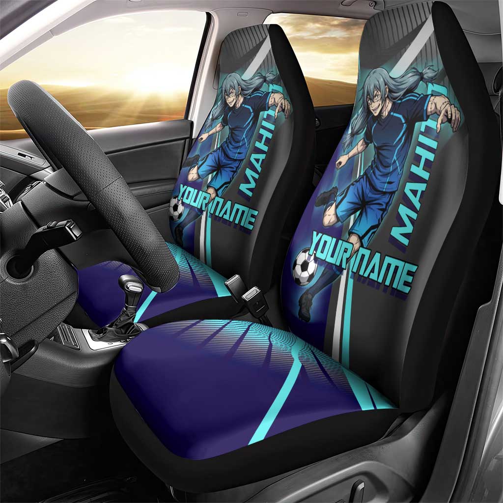 Personalized Mahito Jujutsu Kaisen Car Seat Cover with Teal Gradient and Blue Uniform Design