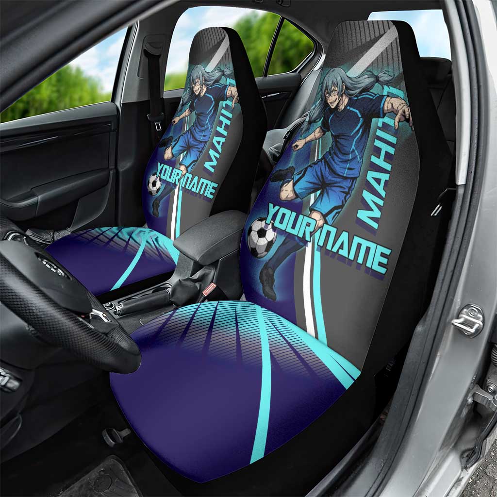 Personalized Mahito Jujutsu Kaisen Car Seat Cover with Teal Gradient and Blue Uniform Design