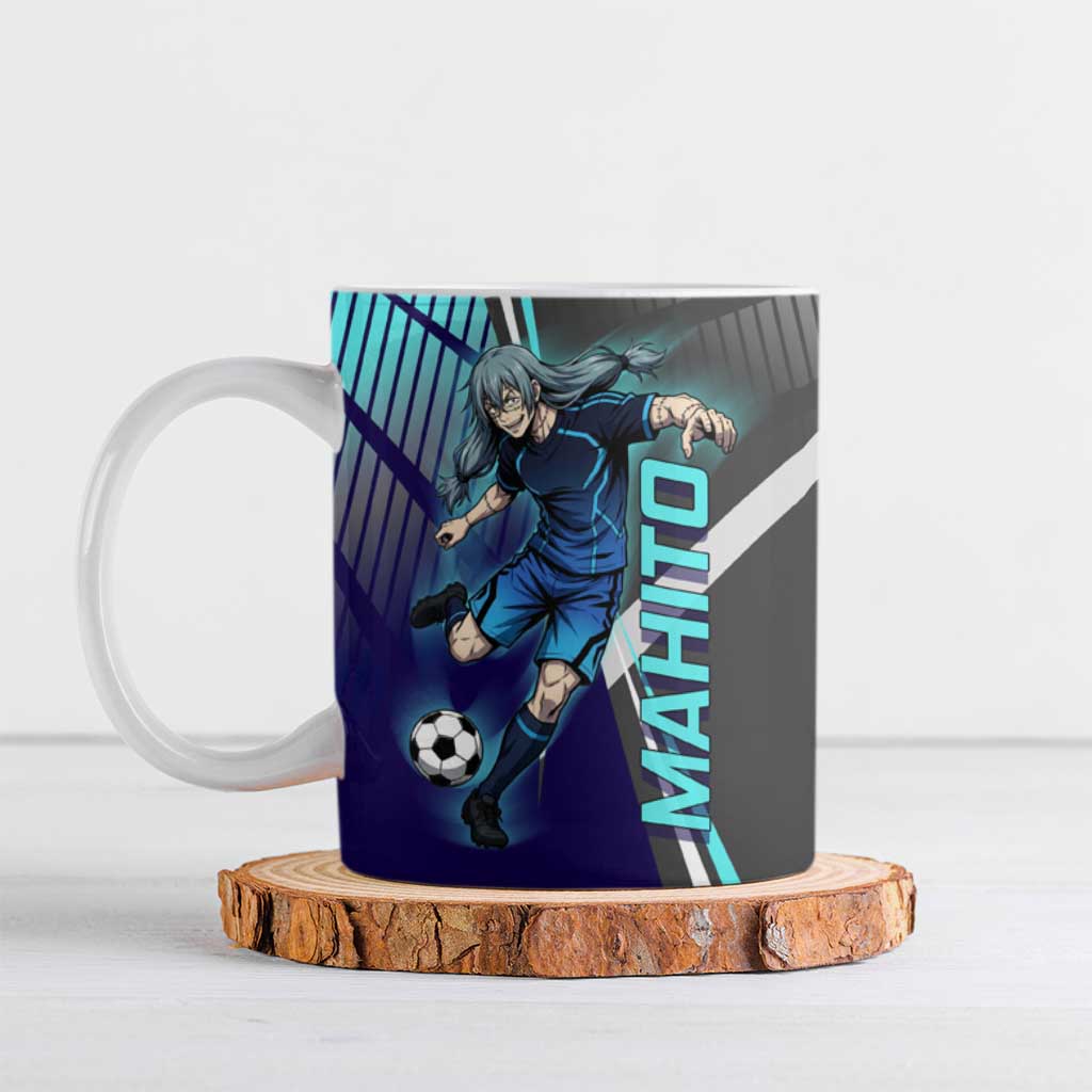 Personalized Mahito Jujutsu Kaisen Ceramic Mug with Teal Gradient and Blue Uniform Design