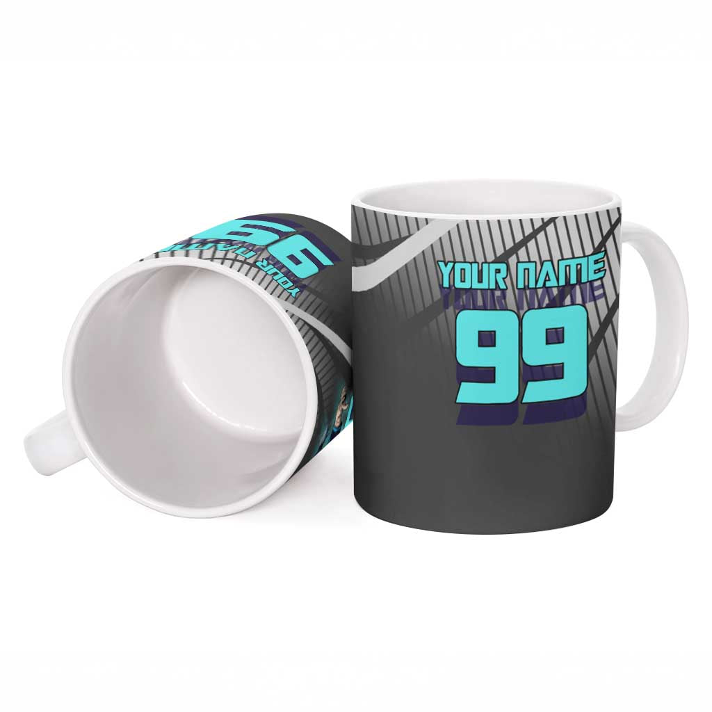 Personalized Mahito Jujutsu Kaisen Ceramic Mug with Teal Gradient and Blue Uniform Design