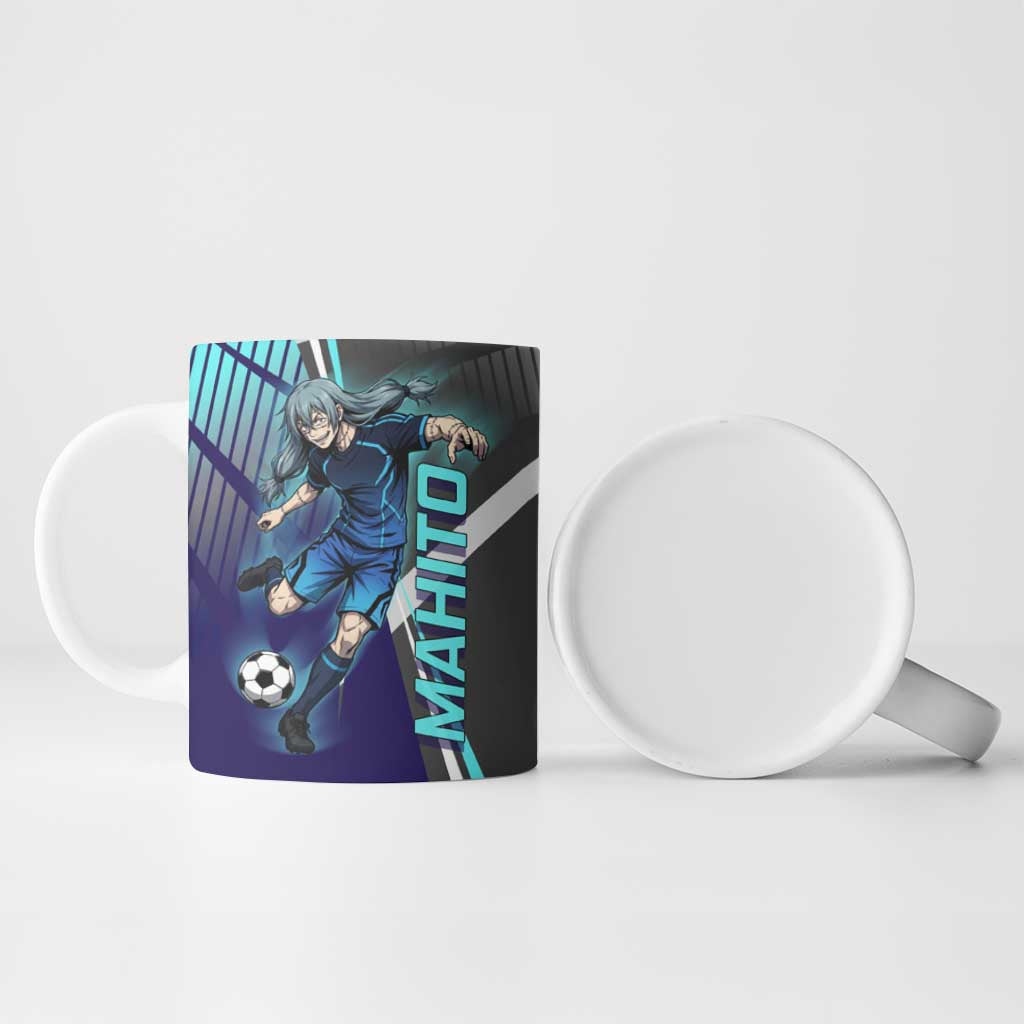 Personalized Mahito Jujutsu Kaisen Ceramic Mug with Teal Gradient and Blue Uniform Design