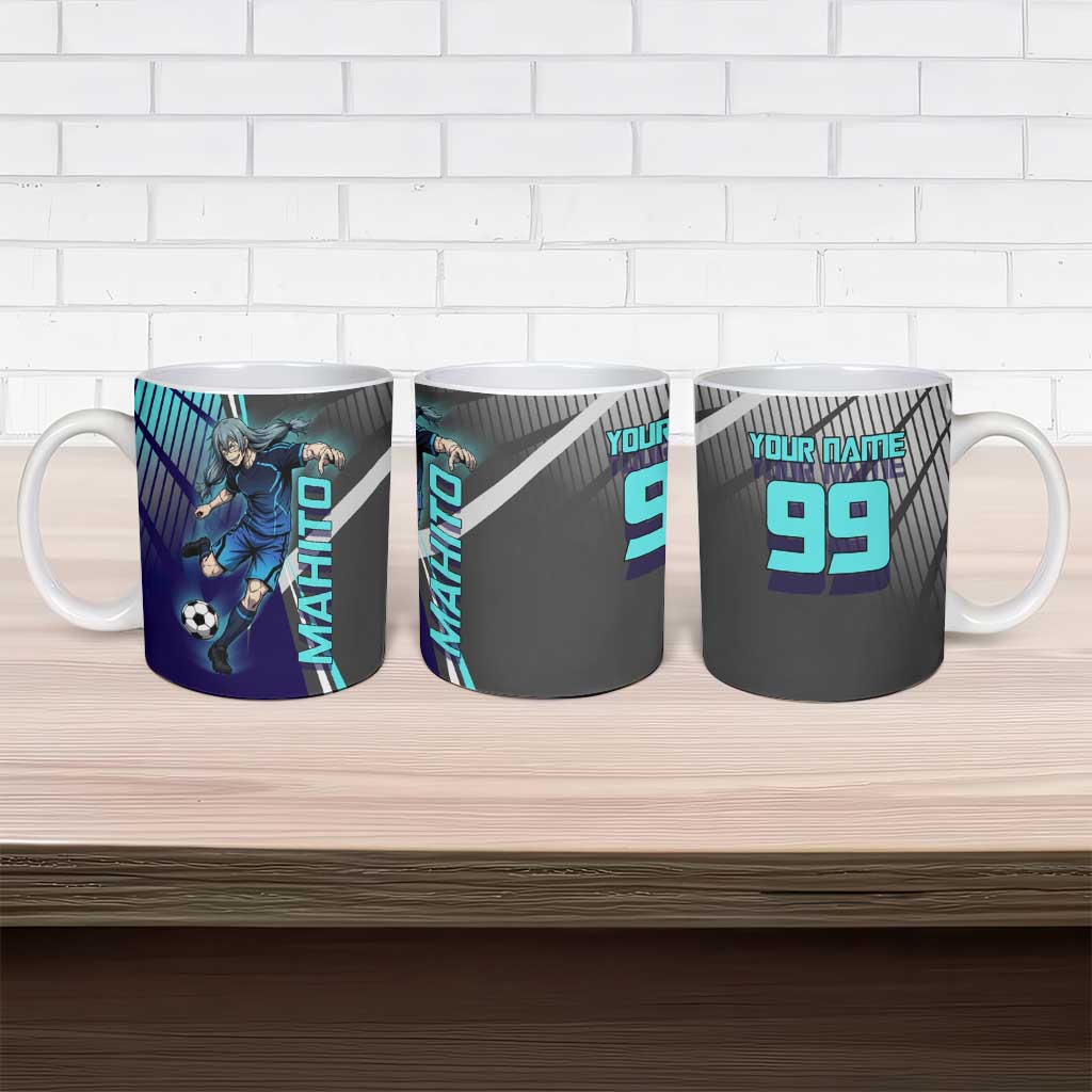 Personalized Mahito Jujutsu Kaisen Ceramic Mug with Teal Gradient and Blue Uniform Design