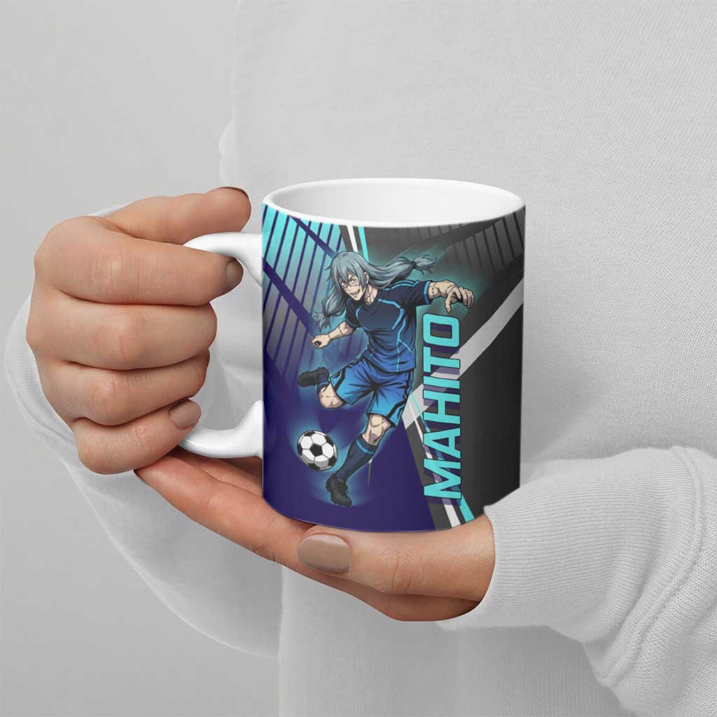 Personalized Mahito Jujutsu Kaisen Ceramic Mug with Teal Gradient and Blue Uniform Design