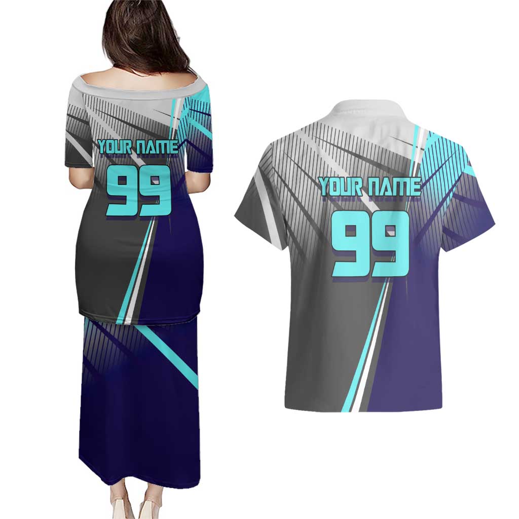 Personalized Mahito Jujutsu Kaisen Couples Matching Puletasi and Hawaiian Shirt with Teal Gradient and Blue Uniform Design
