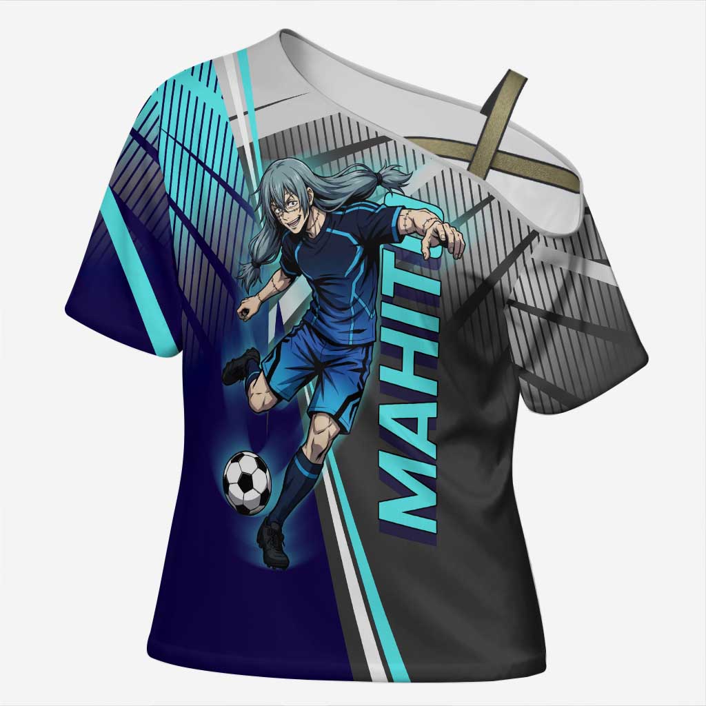 Personalized Mahito Jujutsu Kaisen Cross Shoulder Shirt with Teal Gradient and Blue Uniform Design
