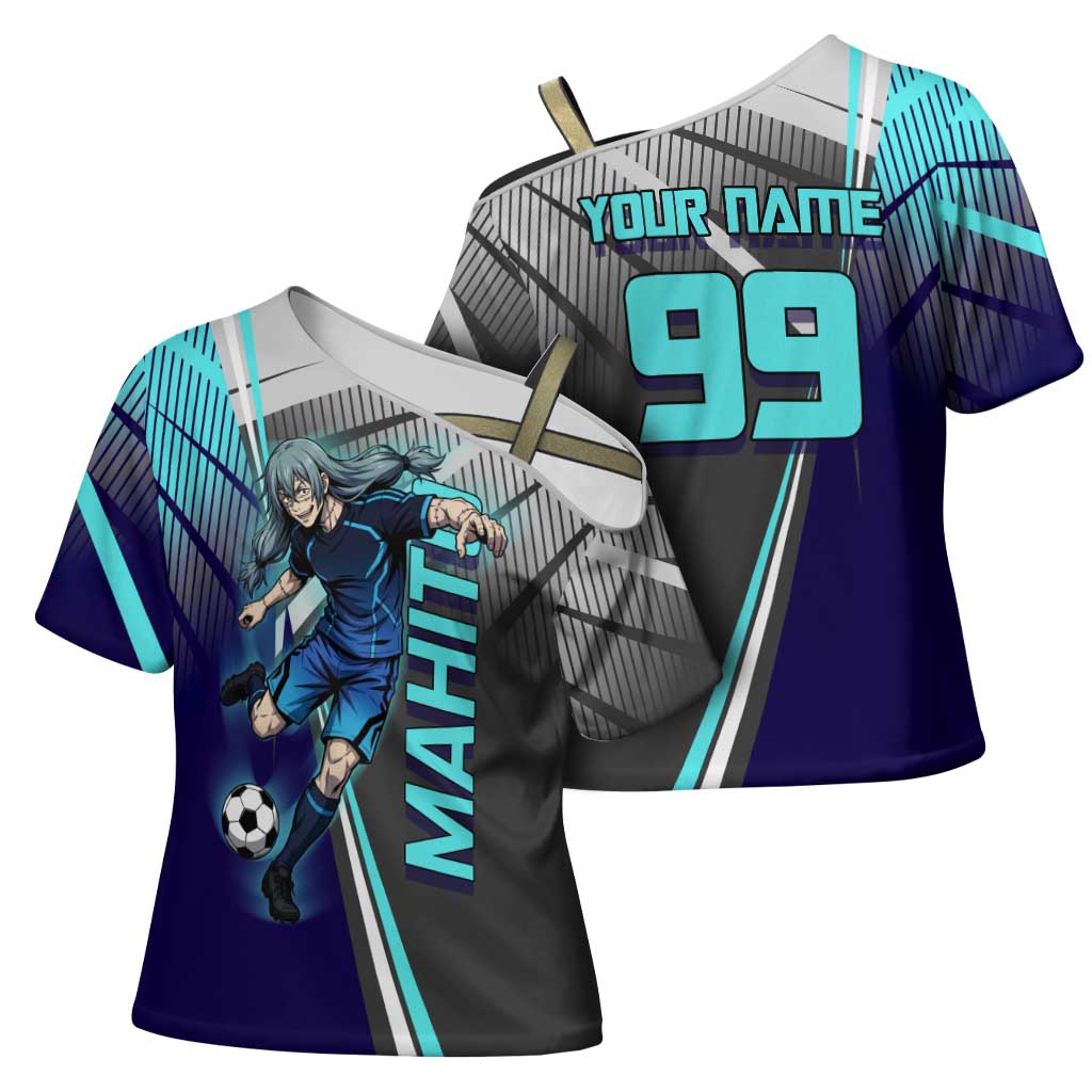 Personalized Mahito Jujutsu Kaisen Cross Shoulder Shirt with Teal Gradient and Blue Uniform Design