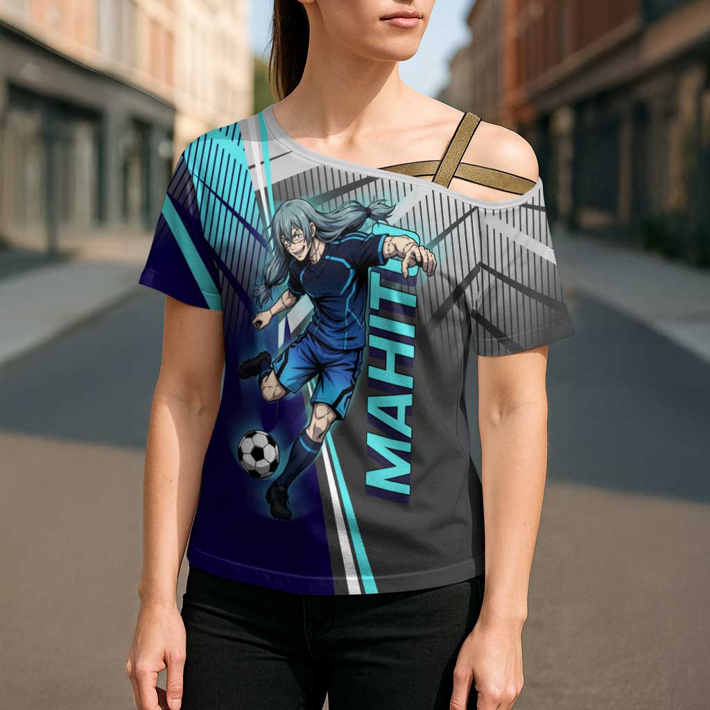 Personalized Mahito Jujutsu Kaisen Cross Shoulder Shirt with Teal Gradient and Blue Uniform Design