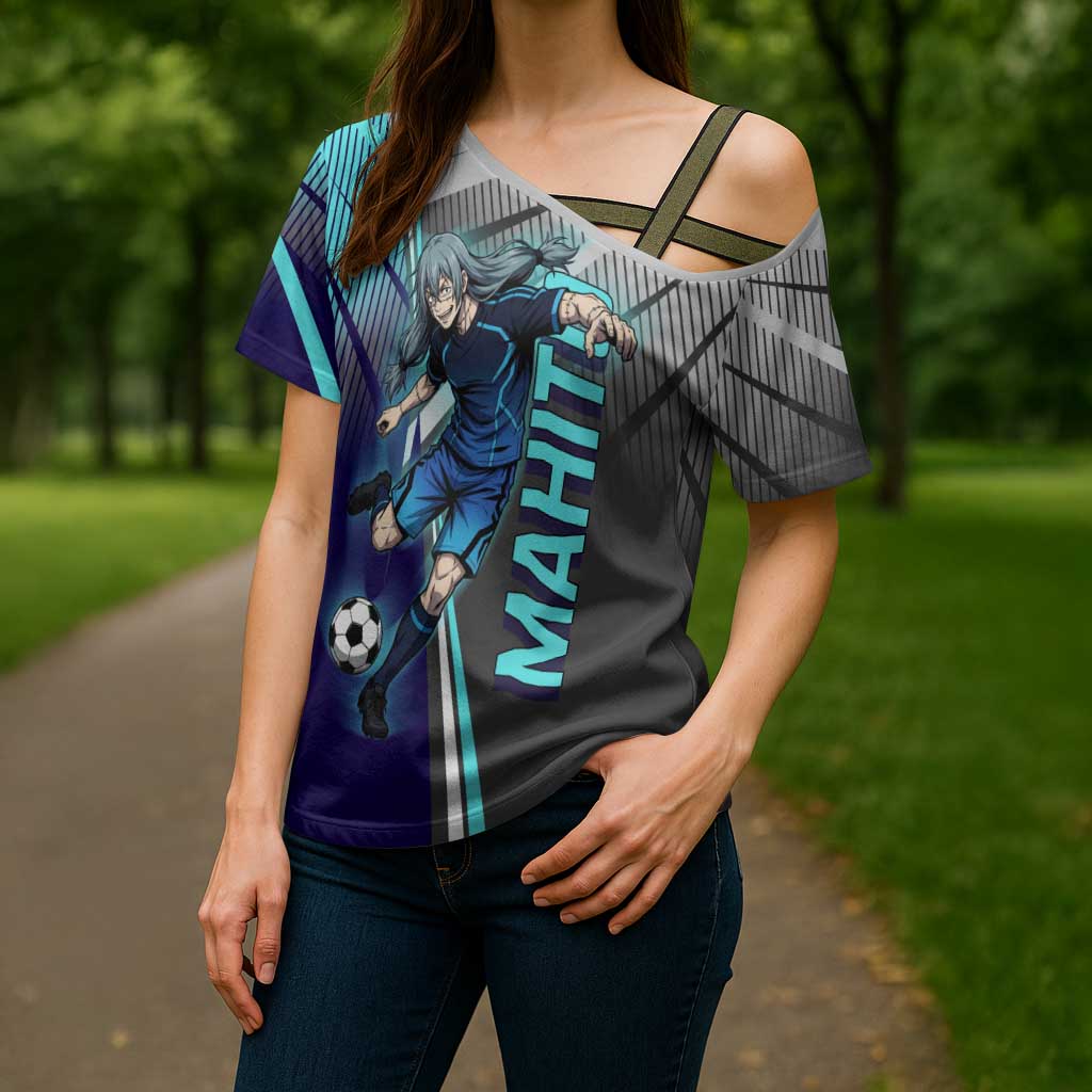 Personalized Mahito Jujutsu Kaisen Cross Shoulder Shirt with Teal Gradient and Blue Uniform Design