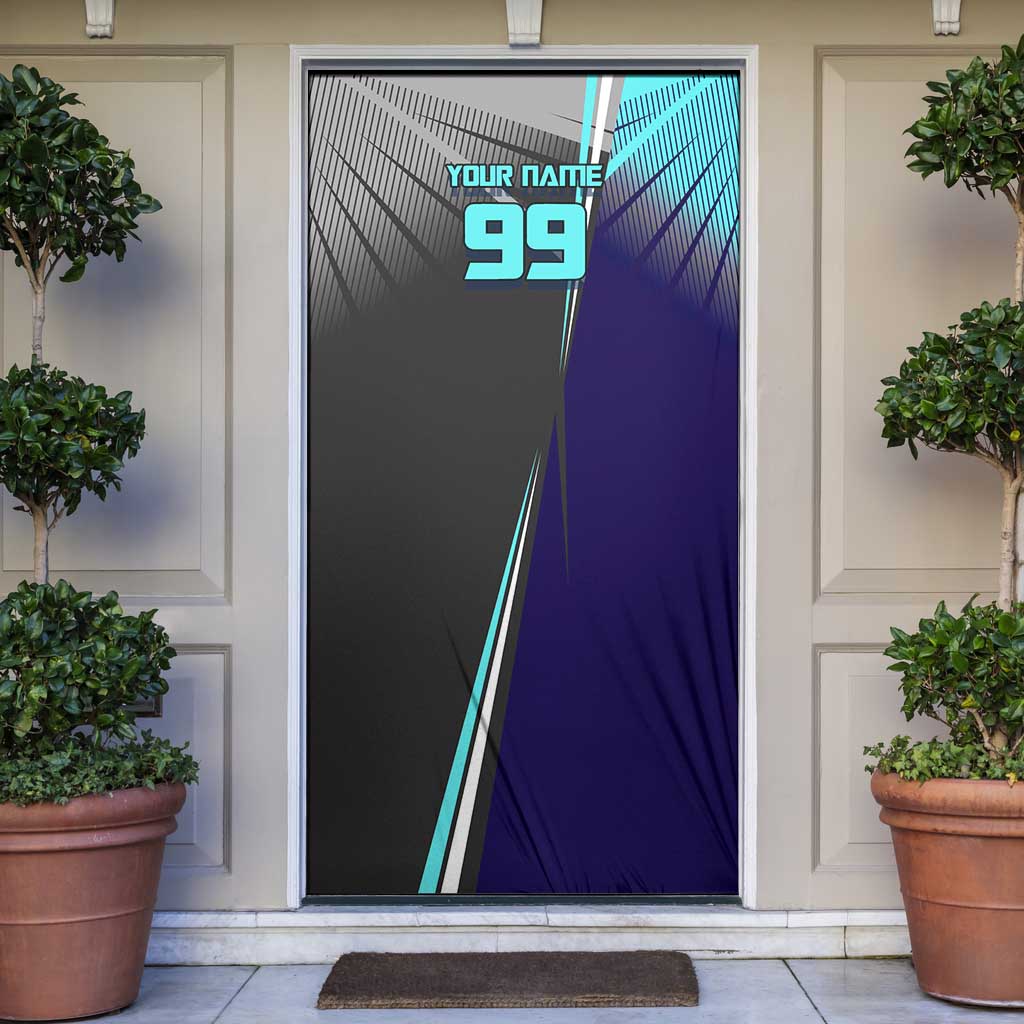 Personalized Mahito Jujutsu Kaisen Door Cover with Teal Gradient and Blue Uniform Design