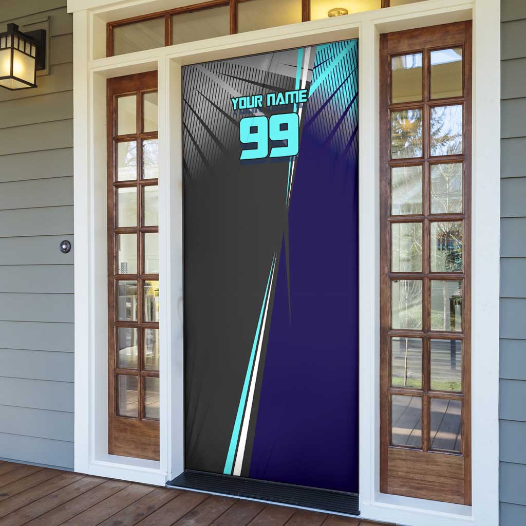 Personalized Mahito Jujutsu Kaisen Door Cover with Teal Gradient and Blue Uniform Design