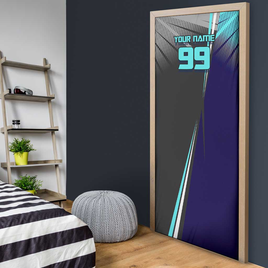 Personalized Mahito Jujutsu Kaisen Door Cover with Teal Gradient and Blue Uniform Design